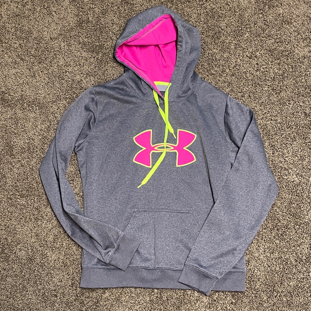 Under Armour Gray Hoodie with Pink and Yellow Accents